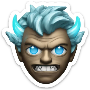 chrome demon with aquamarine lazer eyes and letter B on the face, 3d, portrait, black background sticker