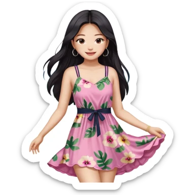 Jennie Kim from Blackpink, medium shot, wearing a stylish beach dress sticker