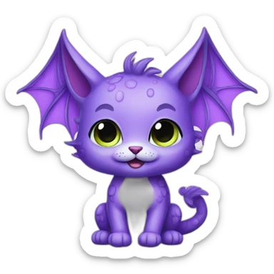 Cute dragon cat purple with big wings and big teeth sticker