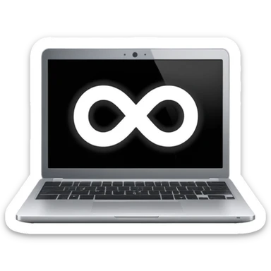 An infinity sign on a laptop and a video power button in the background sticker