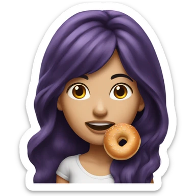Long hair with dark purple hair chinita girl eating bagel  sticker