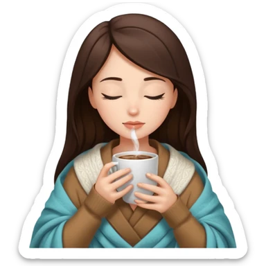 girl brunette inside a blanket sipping coffee eyes closed sticker