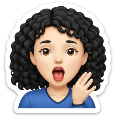 White girl with black curly hair yawning  sticker