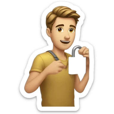 Classy young man struggling to get a key into a lock sticker