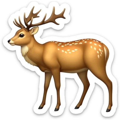 cinematic-[deer]-realistic-full-body-standing on all fours-emoji,-tail-tucked-close,-head-tilted-dramatically,-sleek-[fawn]-fur,-simplified-yet-realistic-focused-features,-highly-detailed,-glowing-with-an-almost-sarcastic-glow big antlers sticker