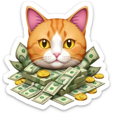 cat with a lot of money  sticker