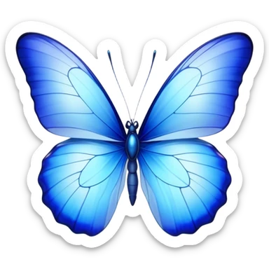 Cinematic Realistic Noble Blue Butterfly Portrait Emoji, Poised and graceful, with delicate, translucent wings rendered in vivid sapphire and indigo tones, a slender, elegant body with finely detailed textures, and gentle, reflective eyes, illuminated by soft natural light, high shine, intelligent and ethereal, styled with an air of refined natural beauty, focused and attentive, soft glowing outline, capturing the essence of a watchful and confident blue butterfly that appears to flutter out of the screen with effortless grace! sticker