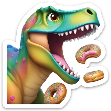 Dinosaur eating a doughnut sticker