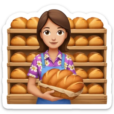 Shopper with bread loaf,Farmers’ Market, background bakery shop, market. sticker