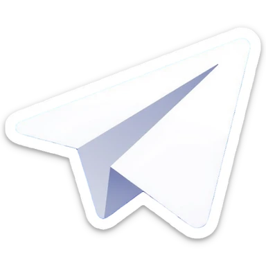 Telegram paper airplane logo in classic blue color, with neon glow lines, blue neon glow on top left, purple neon glow on bottom right sticker