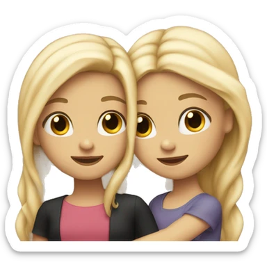 Two sisters hugging. One with long blonde hair and one with long black hair sticker