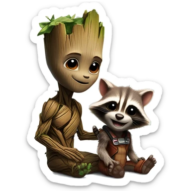 baby groot and rocket racoon sticker