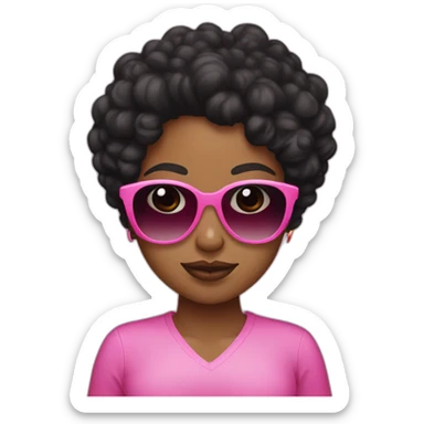 Brown girl whit curly black hair with pink sunglasses  sticker