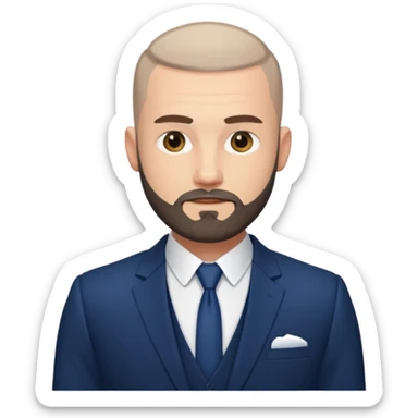 Fit adult man, white, with buzzcut, with nice beard, wearing suit sticker