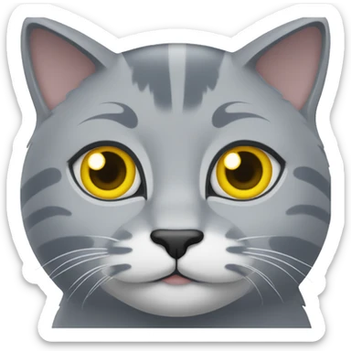 A gray cat with a blue face, tail tip and paws. And yellow eyes sticker