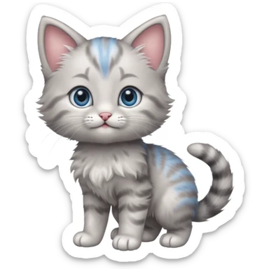 Cute blue eyed gray baby girl kitten standing on back legs sticker
