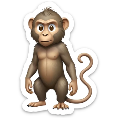 cinematic-hairy baboon-full-body-standing on all fours-emoji,-head-tilted-dramatically,-thick-grey-and-brown-fur,-simplified-yet-realistic-focused-features,-highly-detailed,-glowing-with-an-almost-sarcastic-glow expressive eyes, his top half covered in hair sticker