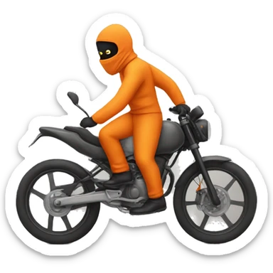 A man eith orange balaclava and jumpsuit biking sticker