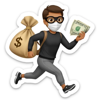 Thief running away with money bag  sticker