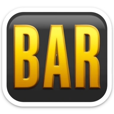Slot machine symbol with the word ‘BAR’ in bold golden-yellow letters inside a dark rounded rectangle, emoji-style. sticker