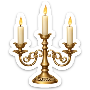 decorative candle holder with three lit candles, candelabra sticker