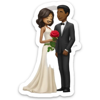 A girl wearing a suit holding a  rose and purposing a tall dusky guy infront of a temple  sticker