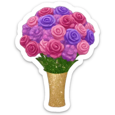 pink and purple glitter bouquet sticker