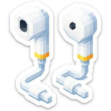 white EarPods headphones with a retro design sticker