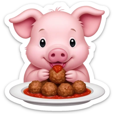 piglet eating meatballs sticker