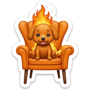 A cartoon orange dog on chair sitting in a house on fire and saying I'm fine sticker