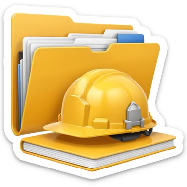 Image of a scale with a construction helmet on one side and a folder on the other. sticker