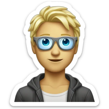 A blond whit hirl  with silberglases like a demon sticker