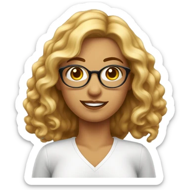 Mulher de pele branca, olhos cor de mel, cabelo ondulado de cor castanho, usando óculos redondos de cor dourada sticker