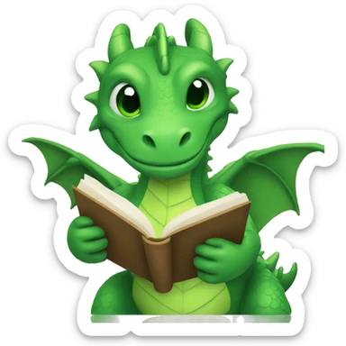 Green dragon reading a book sticker