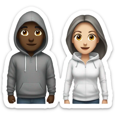 Black man and white girl couple in grey hoodies with hoods  sticker