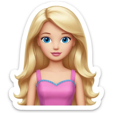 barbie, long blonde hair, pink dress, with blue eyes,different dress sticker
