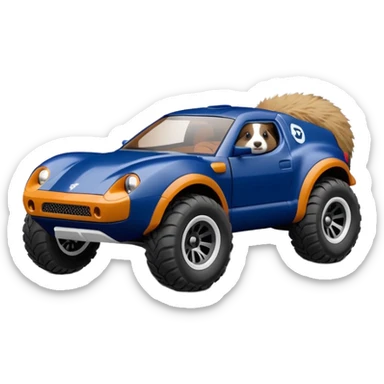 Side view of Midnight blue Local Motors Rally Fighter off road rc car driven by a Guinea pig  sticker