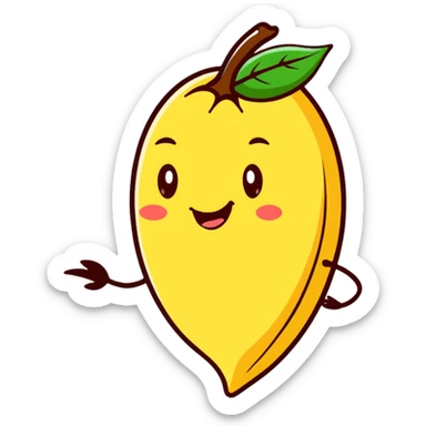 cartoon style tonka bean with a leaf, smiling face sticker