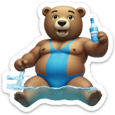 Bear wearing speedo holding vodka  sticker