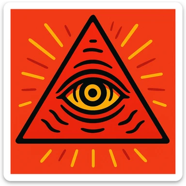 A blood-red triangle with a glowing eye inside, symbol of FOE sticker