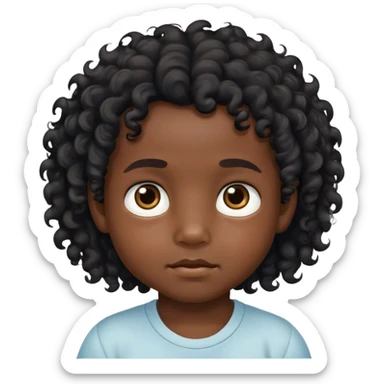toddler boy face, African eyes, dark skin, black long curly hair sticker