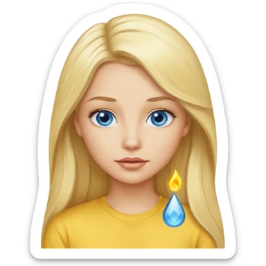 blonde woman long hair blue eyes yellow shirt shiny lips sticker