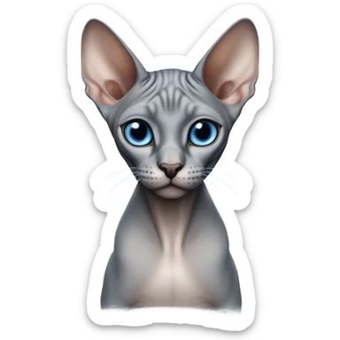 a sphynx cat with blue eyes and grey skin sticker