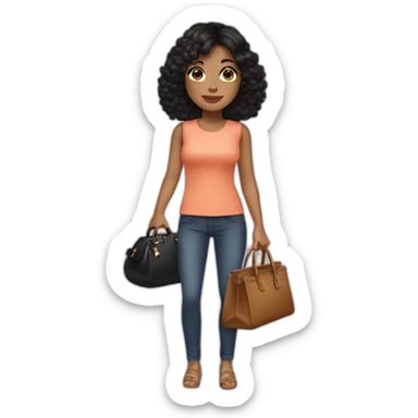 girl with black hair holding a birkin bag sticker