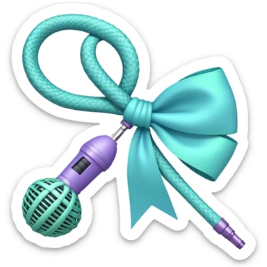 A pastel blue bow with a pastel a pastel green snake at the top of one side and a pastel purple microphone on the bottom of the other side of the bow sticker