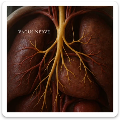 vagus nerve branching in the thorax, hyper realistic 4K style, anatomical details, scientific atmosphere sticker