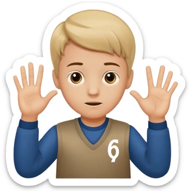 A boy shrugging with the number 6 over one hand and the number 7 over the other  sticker
