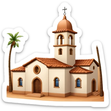 Spanish mission style house with bell tower, arches, and clay tile roof sticker