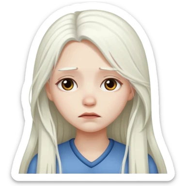 Pale girl with long white hair sad  sticker