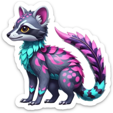 Colorful neon tropical exotic cute cool beautiful shiny beautiful fantasy-civet-genet-sergal-vernid-Gryphon-Cacomistle-Trico-oncilla-animal-Fakémon-hybrid-fursona (full body) sticker